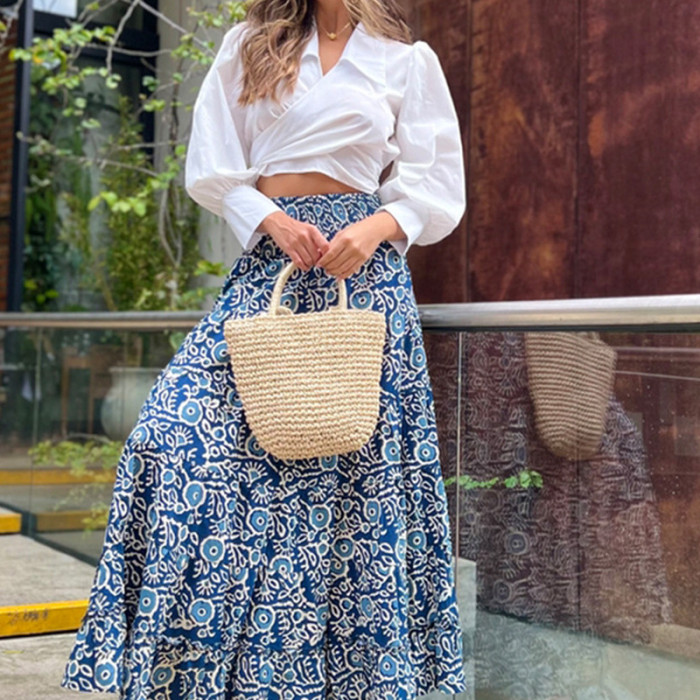 Women Printed Floral Casual Boho High Waist Holiday Vacation Dress