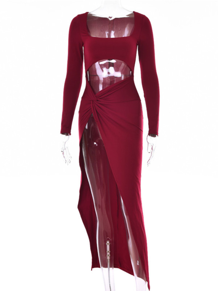 Sexy Hollow Out High Split Maxi Dress
