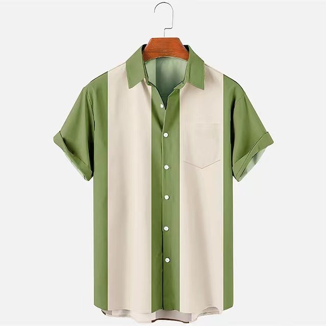 Men's Fashion Casual Stripe Splicing Printed Shirts