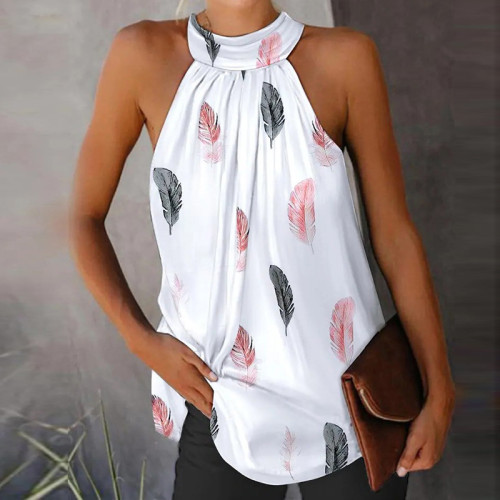 Women Elegant Sleeveless Printed Loose Fashion O-Neck Vest