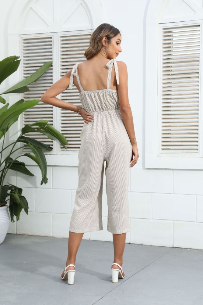 New Women's Solid Color Sexy Sleeveless Slip Jumpsuit