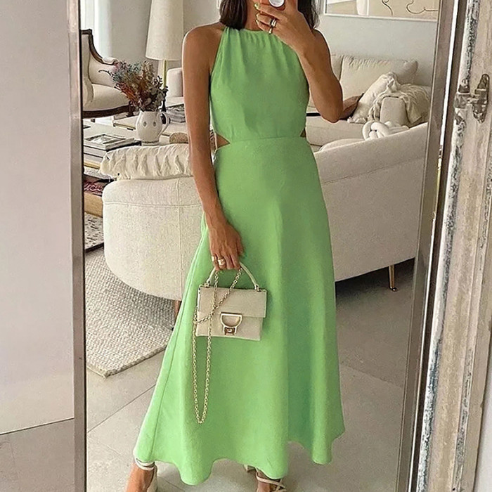 Women Elegant Fashion Sexy Sleeveless O Neck High Dress