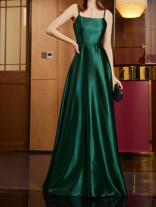 Dark Green Backless Lace-Up  Wedding Guest Evening Dresses