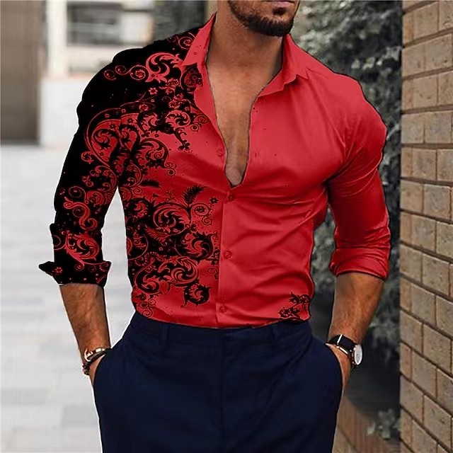 Men's Digital Printing Lapel Single Breasted Casual Long Sleeves Fashion Shirt