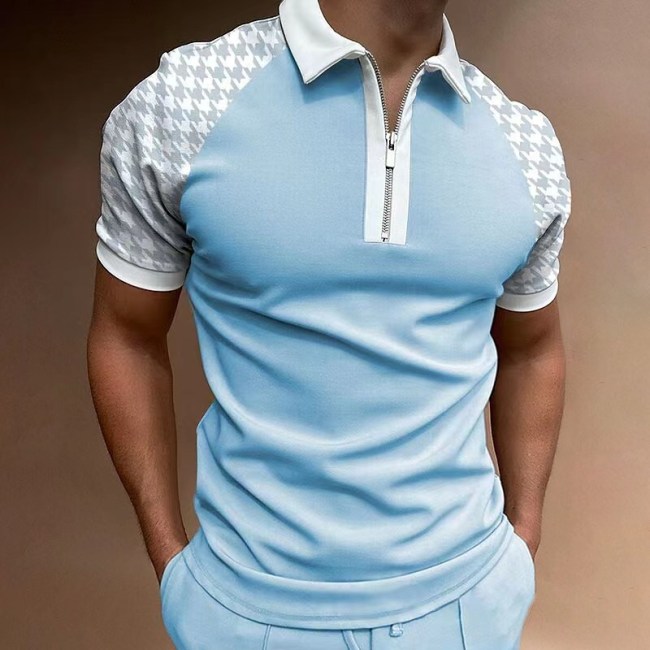 Men Fashion Casual Slim Lapel Breathable Patchwork Short Sleeve T Shirts