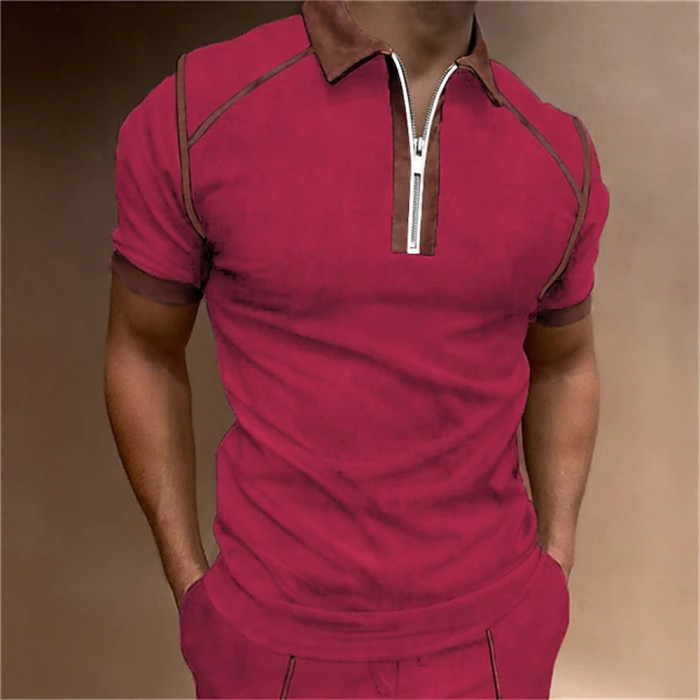 Men Short Sleeves Breathable Casual Zip T-shirt