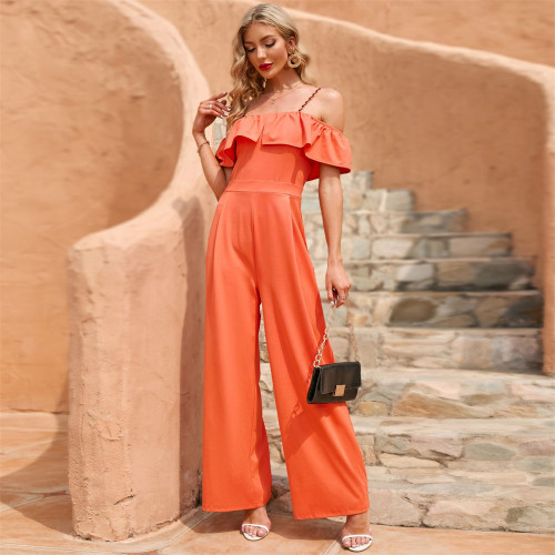 Women Casual Off-shoulder Ruffles Wide Leg Elegant Jumpsuits