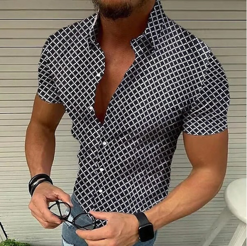 Men's Plaid Short-sleeved Fashion Slim Casual Lapel Shirts