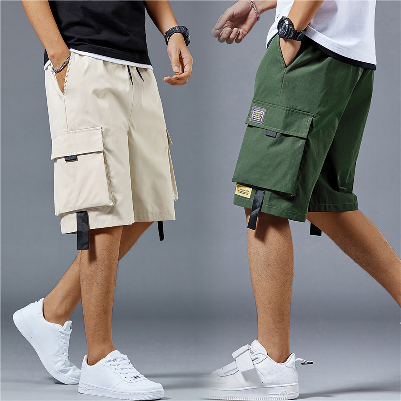 Men Solid Color Elastic Waist Loose Casual Short