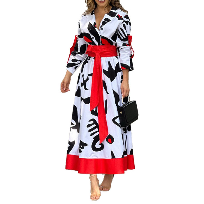Spring New Temperament Long-sleeved Tie-up Dress