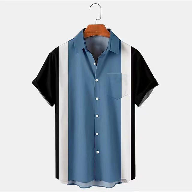 Men's Fashion Casual Stripe Splicing Printed Shirts