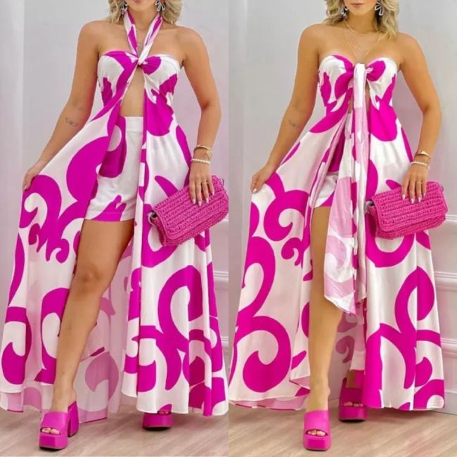 Women Casual Fashion Print Sleeveless Split Dress & Short Sets Vacation Dresses