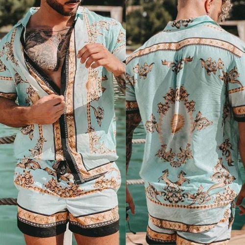 Men's Casual Fashion Loose Print Two-piece Set