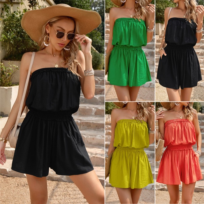 Women Strapless Tank Top Short Casual Rompers Sleeveless Backless Playsuit Beach Vacation Jumpsuit