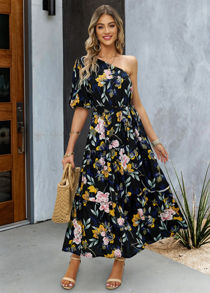 Women's Print Elegant Shoulder Vacation Dress