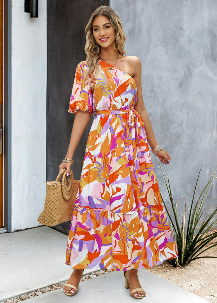 Women's Print Elegant Shoulder Vacation Dress