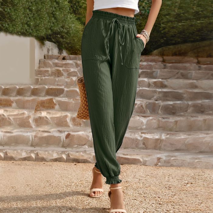Women's Casual High Waist Drawstring Solid Color Pants