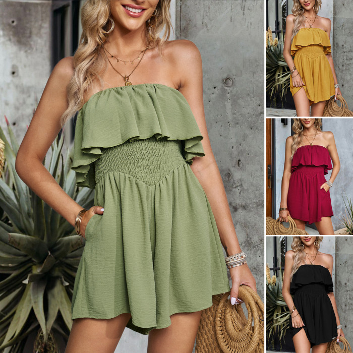 Sexy Ruffles Off Shoulder Beach Slash Neck Casual  Rompers