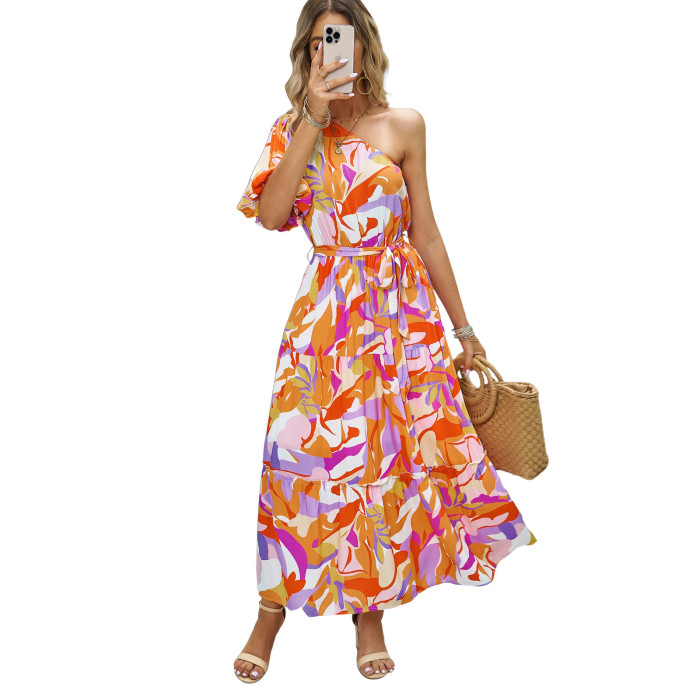 Women's Print Elegant Shoulder Vacation Dress