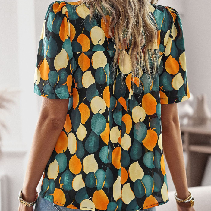 Women's Fashion Casual O-neck Short Sleeve Print Blouse