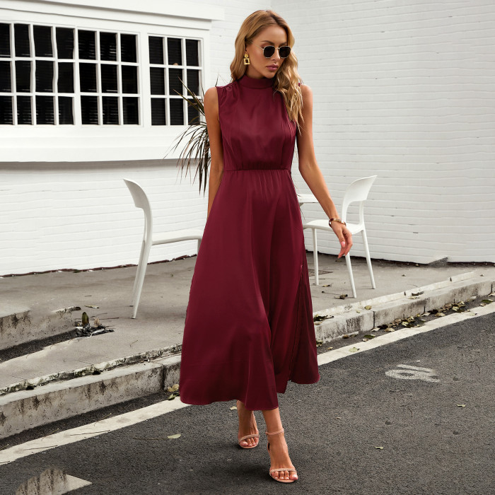 Elegant Solid Color Fashion Chic Sleeveless Maxi Dress