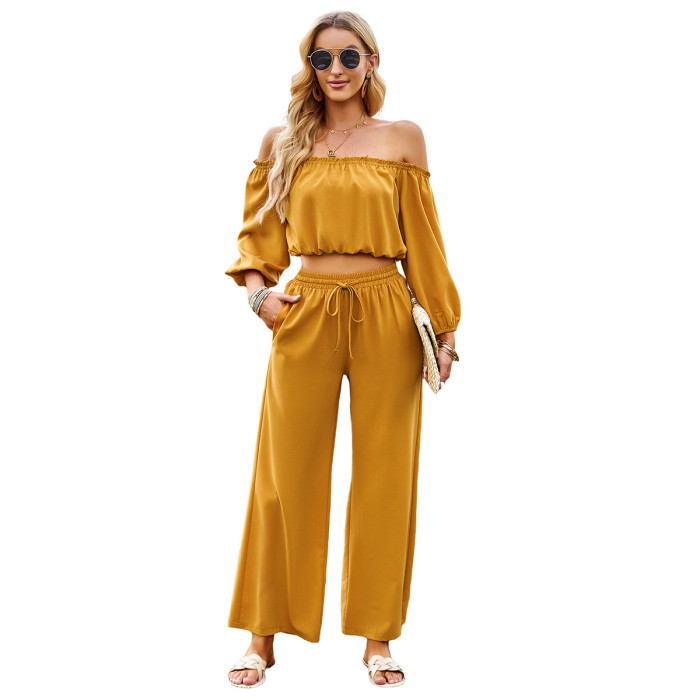 Solid Color Temperament Bandeau Top Wide Leg Trousers Fashion Two-piece Outfits