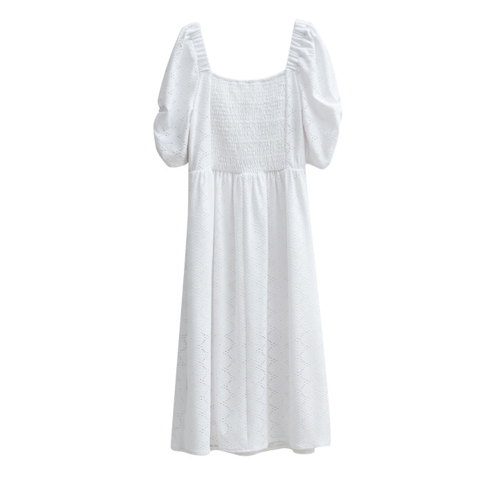 Elegant Solid Color Short Sleeve Stylish Casual Square Neck Dress