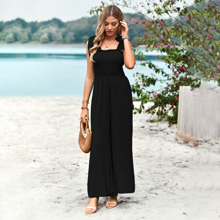 Summer Camisole Solid Color Casual Wide Leg Jumpsuit