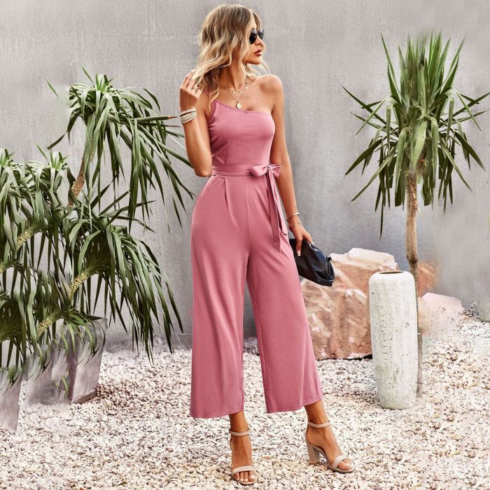 Women's New Temperament Solid Color Straight Jumpsuit