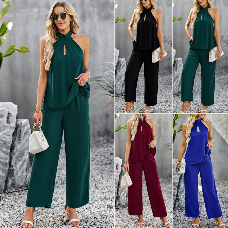 Solid color Summer Elegant Fashion Two-piece Outfits