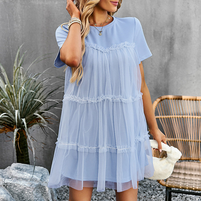 Elegant Loose Sundress Streetwear Round Neck Solid Color Mini Dress