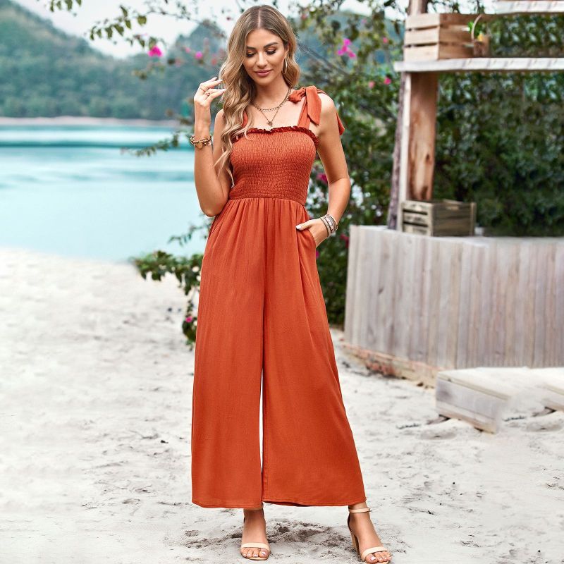 Summer Camisole Solid Color Casual Wide Leg Jumpsuit