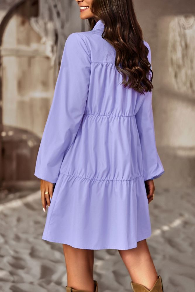 Women Elegant Pleated Long Sleeve Casual Ruffles Casual Dress