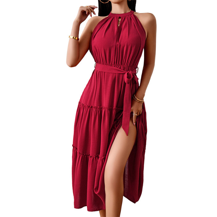 Summer Solid Color Temperament Elegant Sleeveless Midi Dress