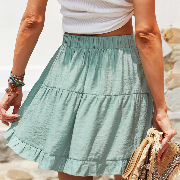 Women's Summer Pure Color Sweet Temperament A-line Skirt