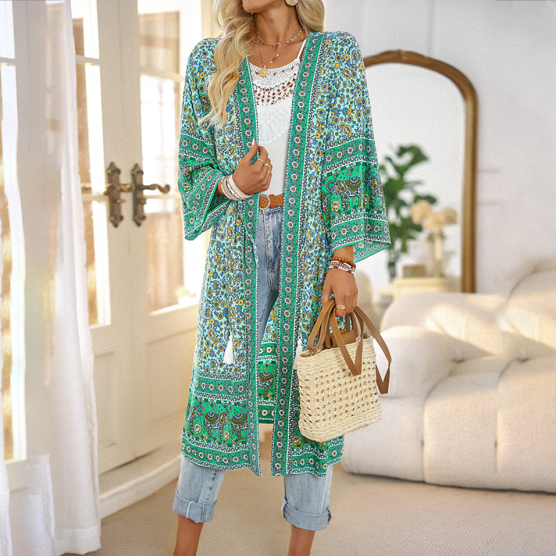 Loose Resort Cardigan Casual Quarter-sleeved Beach Cover Ups