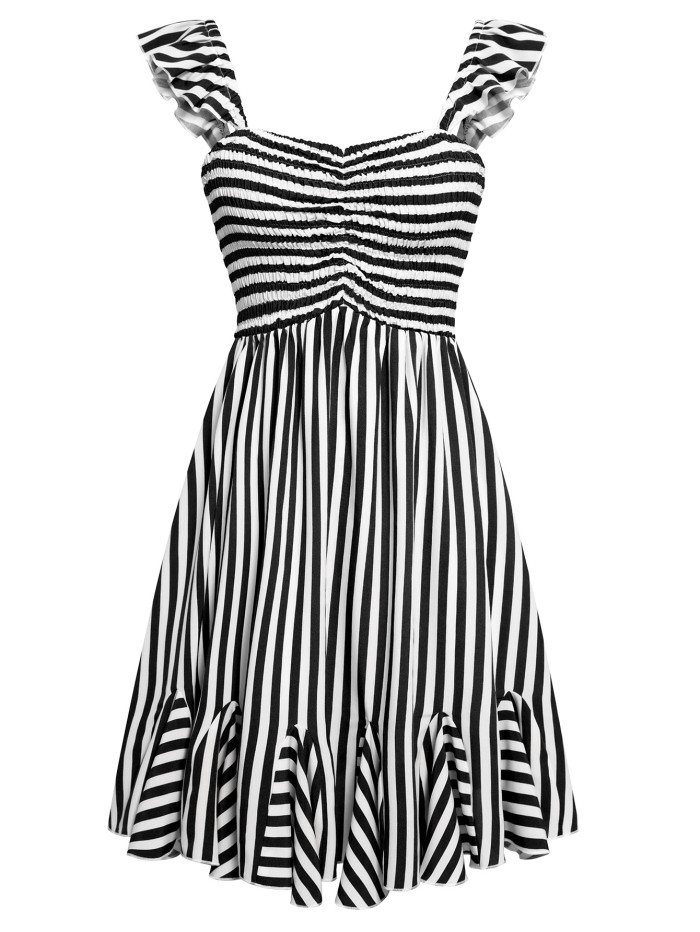 Women's Spring/summer New Casual Off-the-shoulder Ruffled Striped Mini Dress