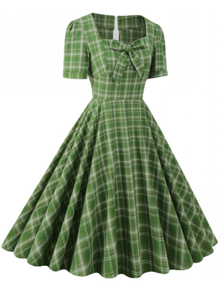 Women Casual Party Short Sleeve Retro 50s Vintage Dress