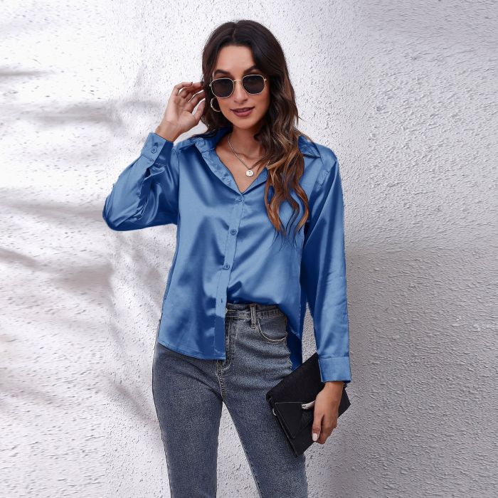 Women's New Fashion Casual Satin Long-sleeved Shirt