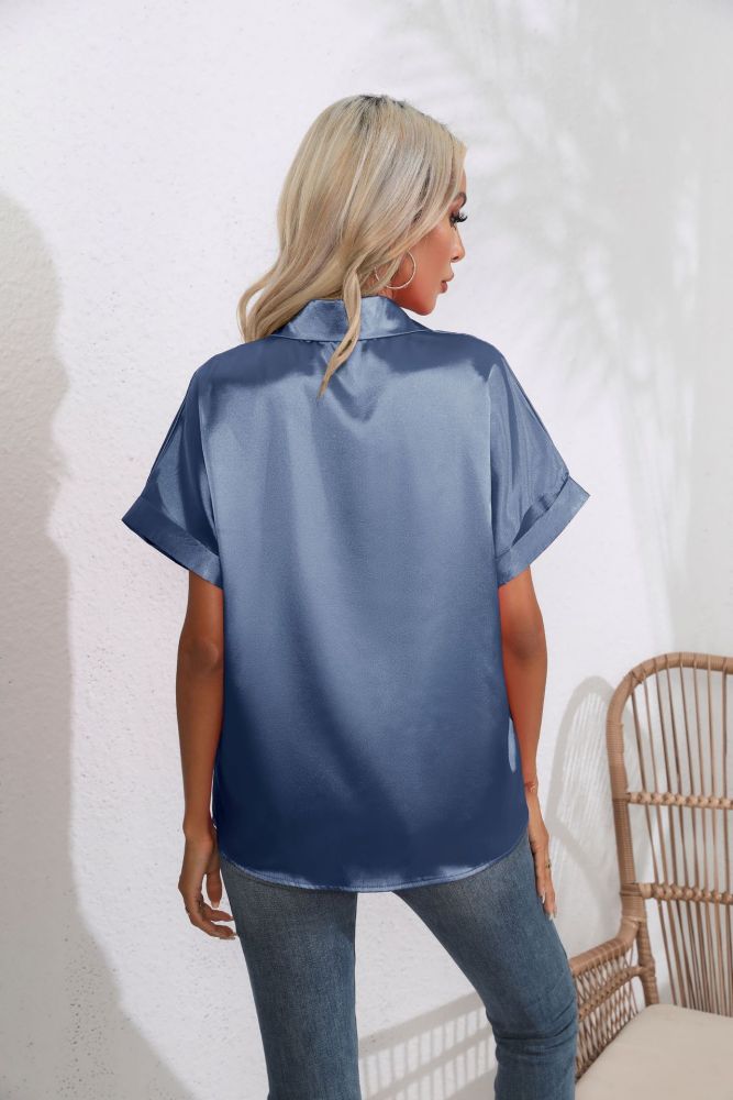 Women's New Stylish Casual Satin Short-sleeved Shirt