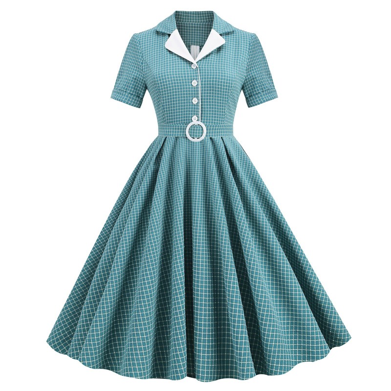 Fashion Plaid Slim 1950 Vintage Dress