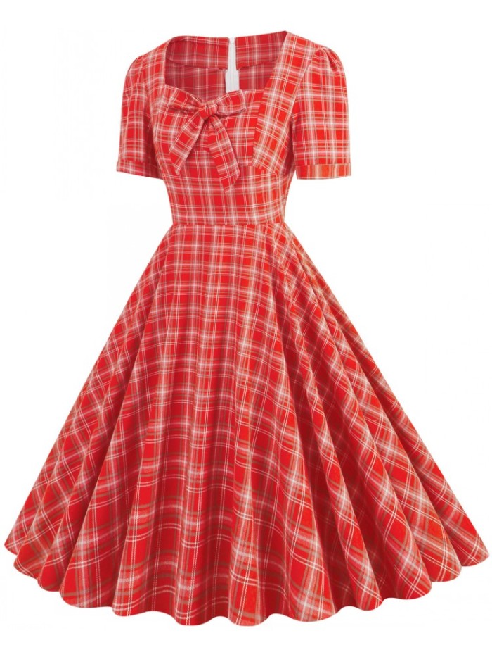 Women Casual Party Short Sleeve Retro 50s Vintage Dress