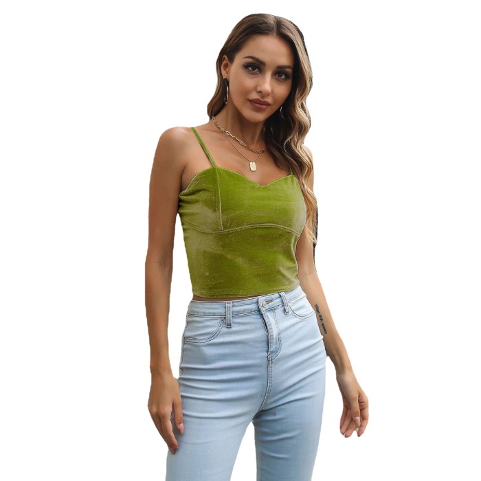 New Stylish Casual Solid Color Velvet Crop Camis