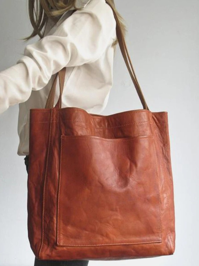 Women's Soft Leather Hand-held One-shoulder Vintage Large Capacity New Tote Bag