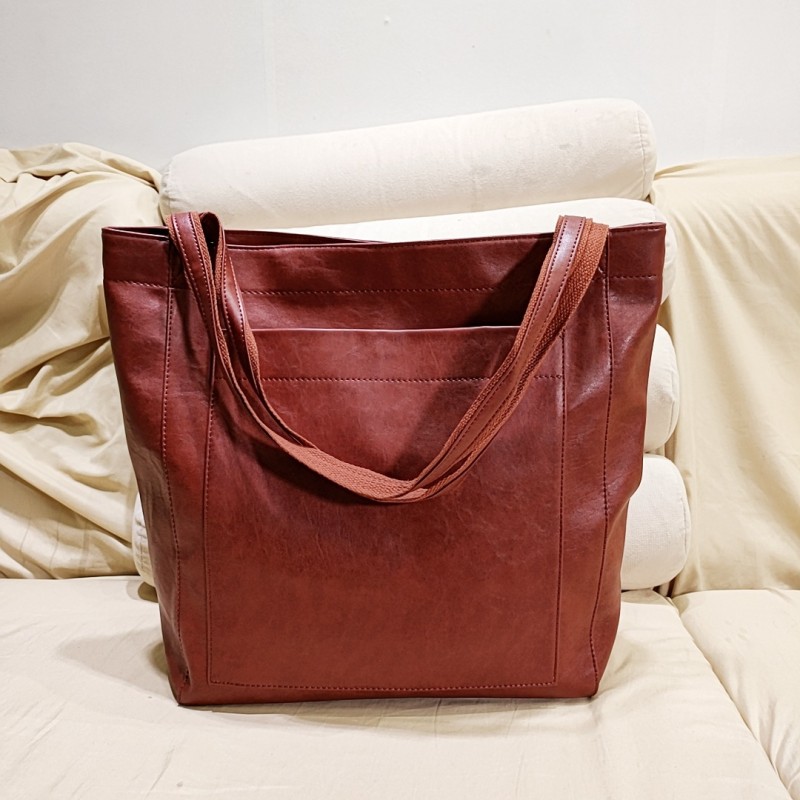 Women's Soft Leather Hand-held One-shoulder Vintage Large Capacity New Tote Bag