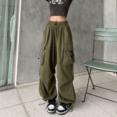 Women Streetwear Casual Vintage Baggy Wide Leg Straight Trousers Cargo Pants