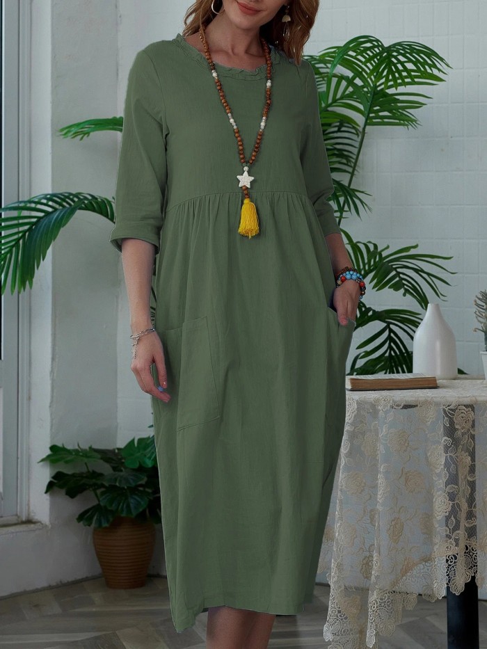 Elegant Women's Solid Color Midi Dress