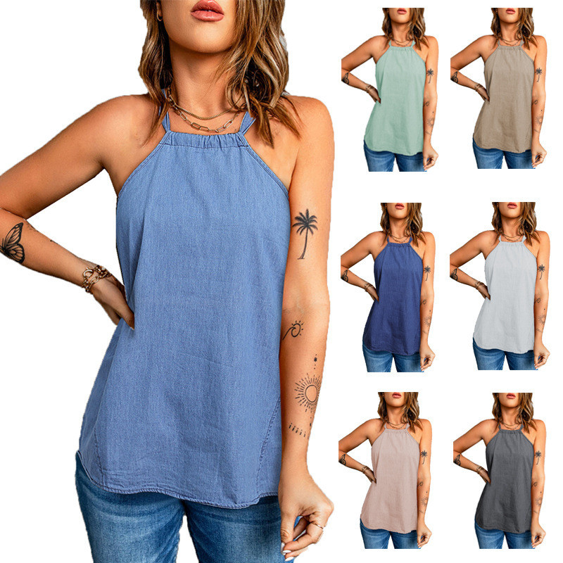 Women's New Solid Color Halter Neck Loose Casual Vest