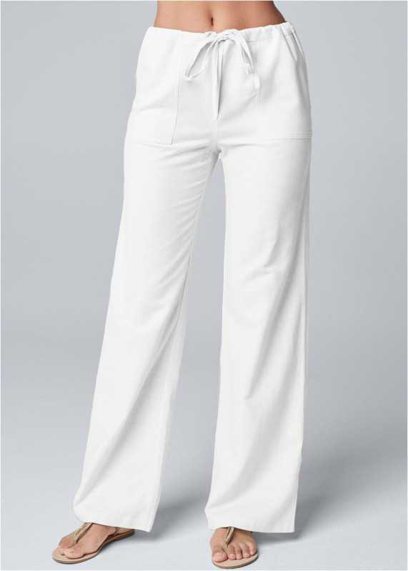Women's New Solid Color Loose Lace-up Cotton Linen Casual Wide-leg Pants