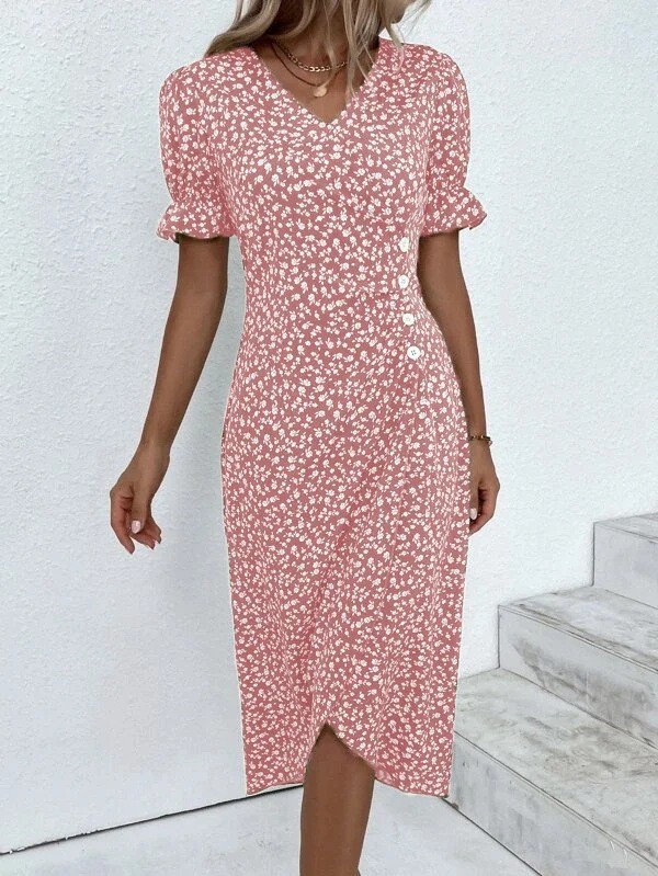 New Casual Fashion Print Irregular Hem Midi Dress